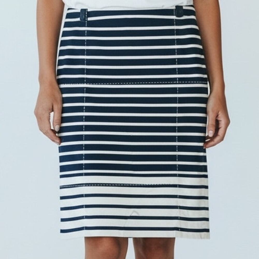 J. Crew Nautical Striped A Lined Knee Length Pencil Skirt Back Zip 2 Blue White